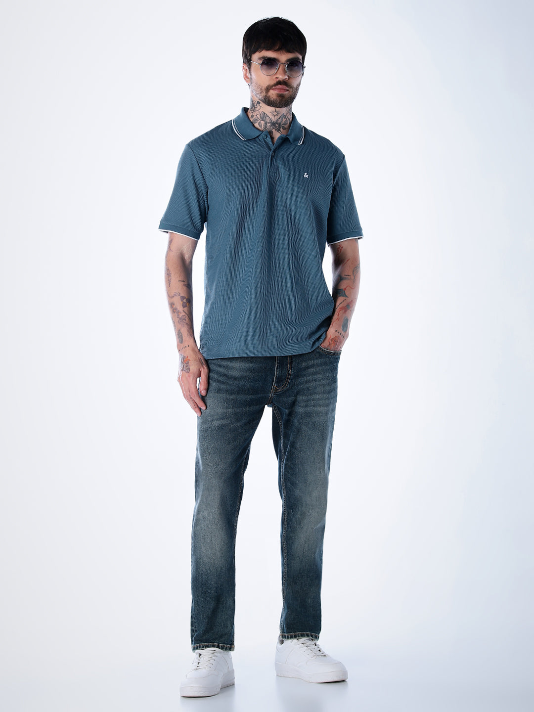 Contrast Tipping Polo - Blue