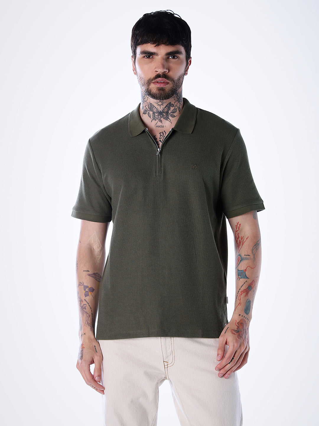 Half Zip Regular Fit Polo - Olive