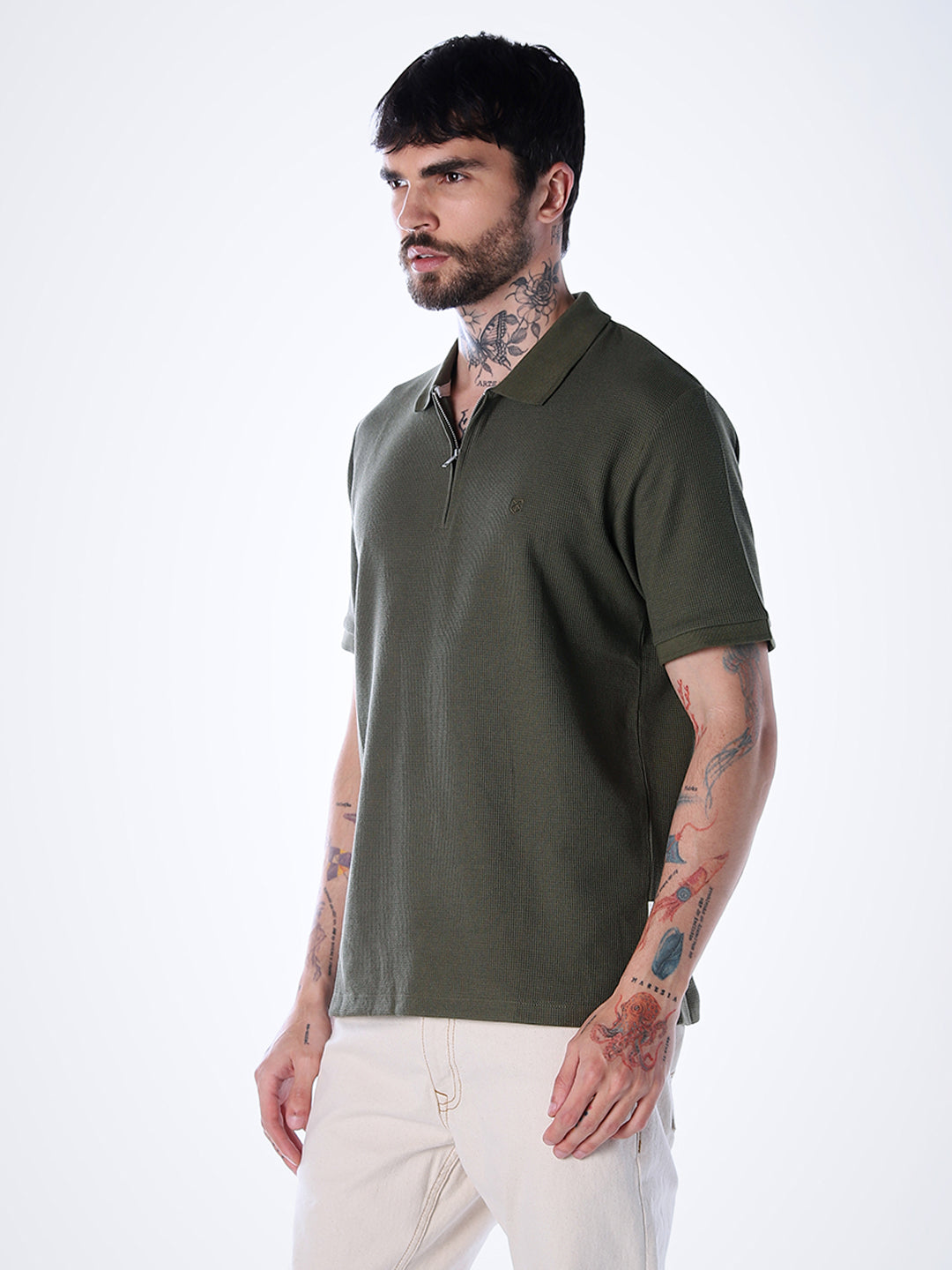 Half Zip Regular Fit Polo - Olive