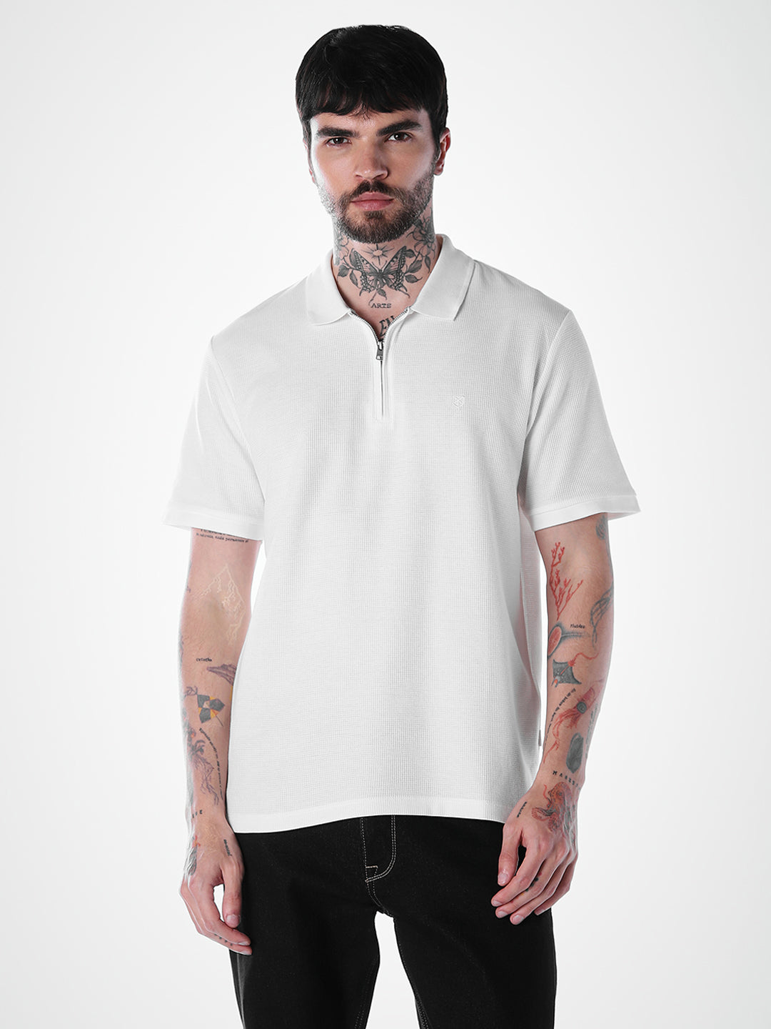 Half Zip Regular Fit Polo - White