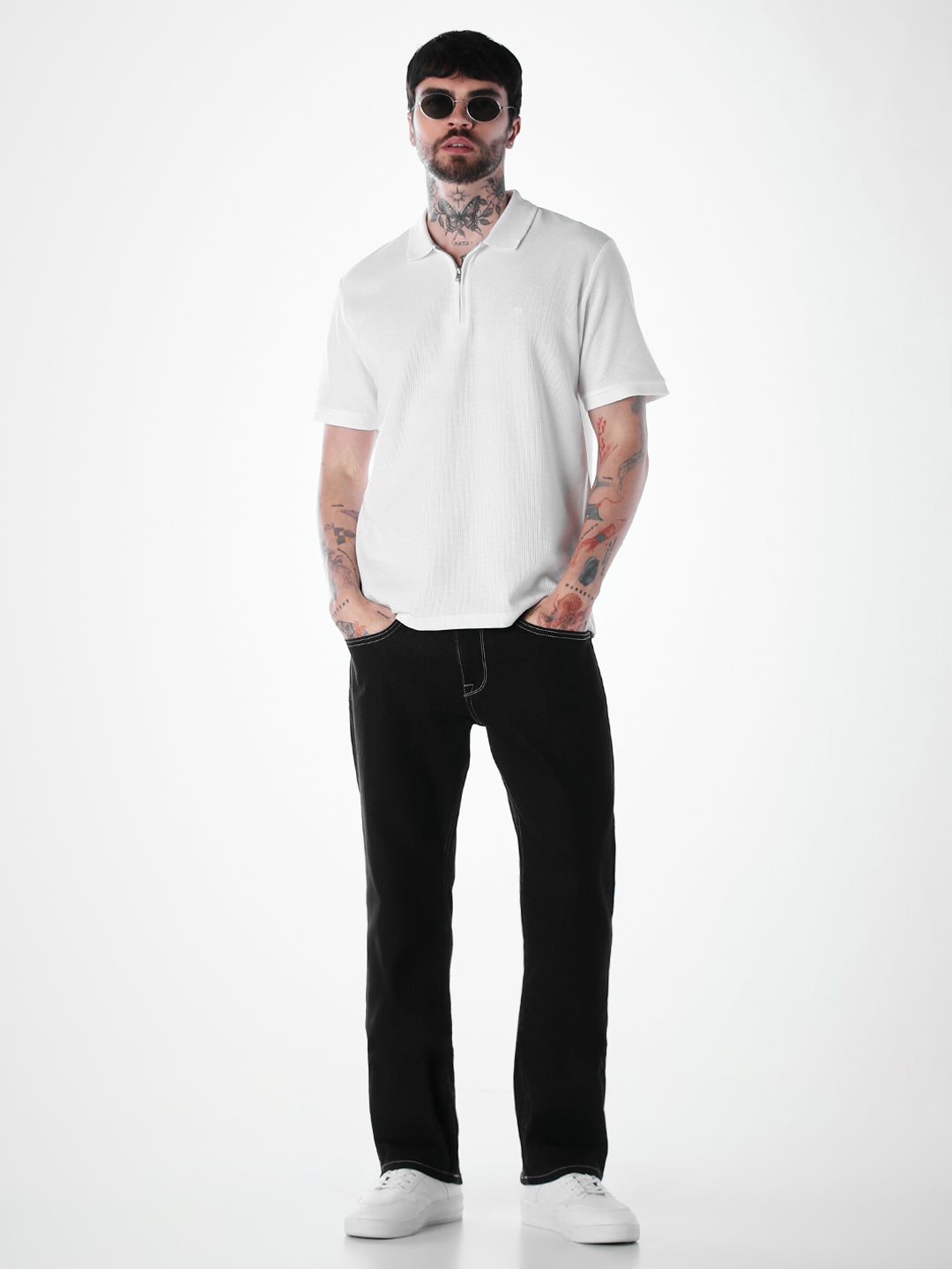 Half Zip Regular Fit Polo - White
