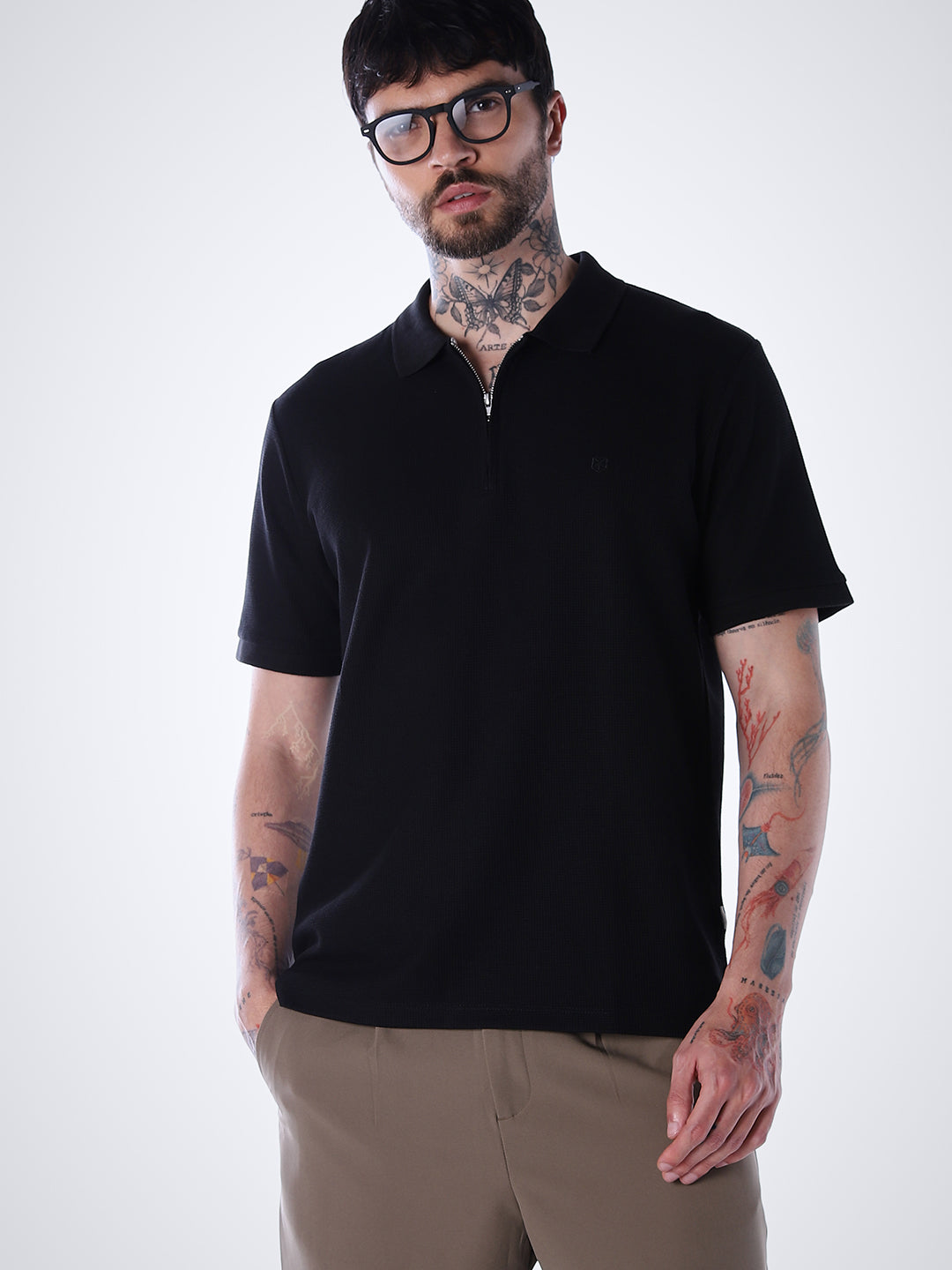 Half Zip Regular Fit Polo - Black