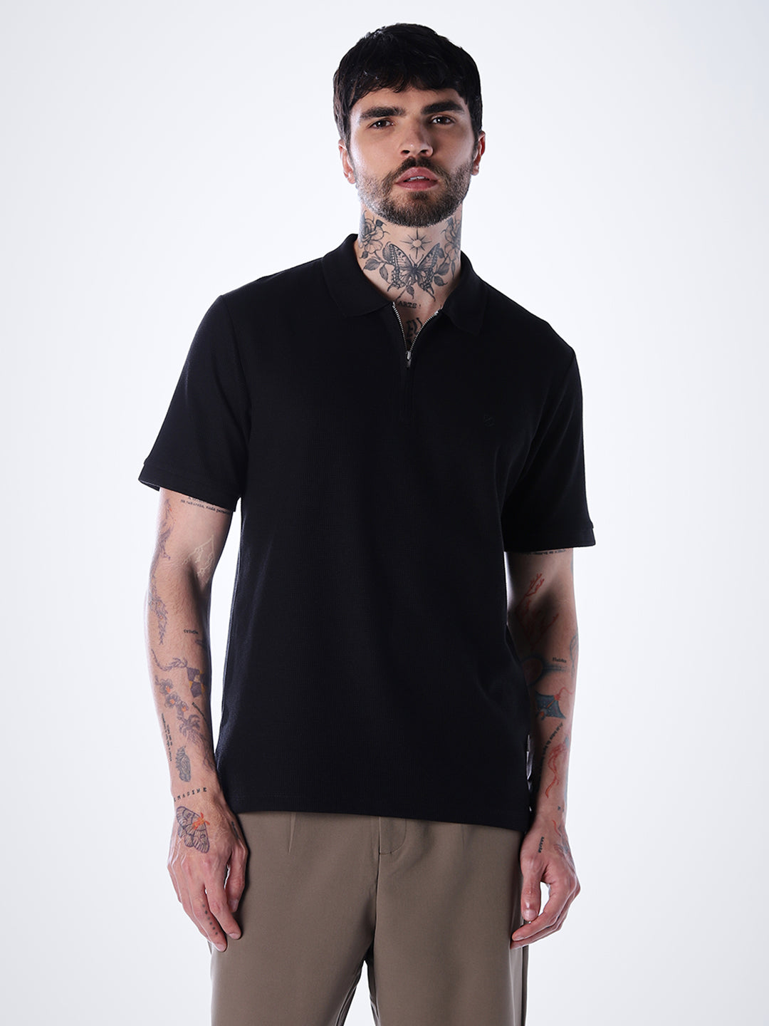 Half Zip Regular Fit Polo - Black