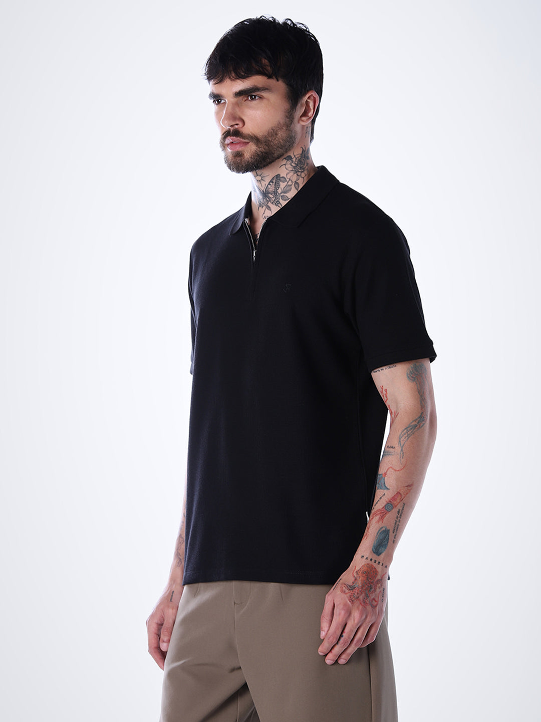 Half Zip Regular Fit Polo - Black