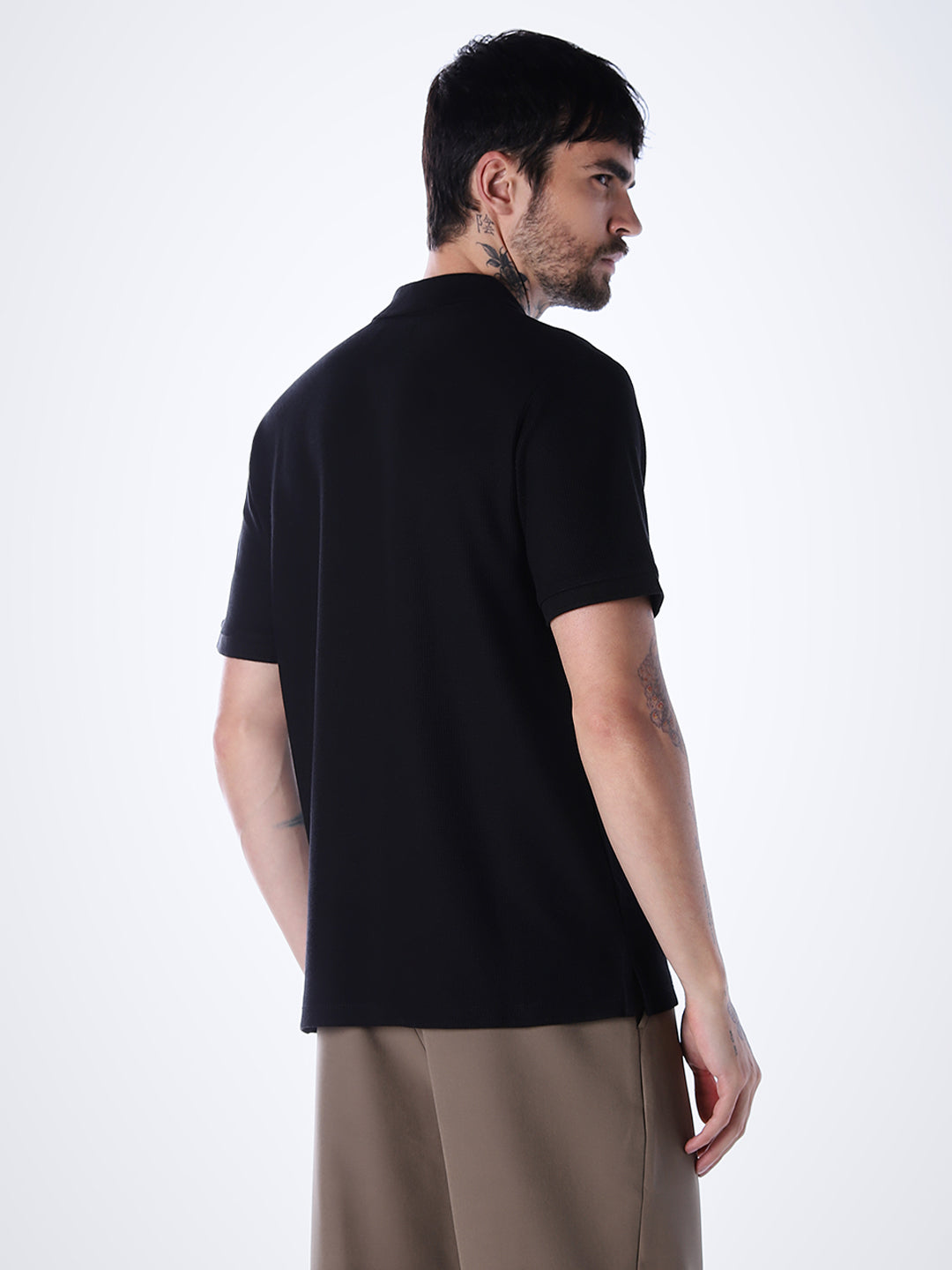 Half Zip Regular Fit Polo - Black