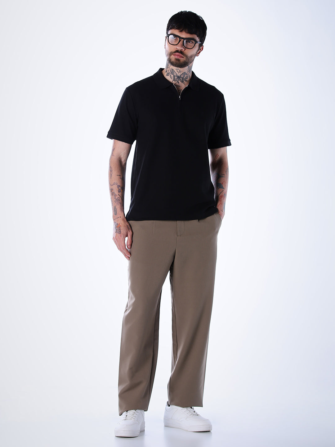 Half Zip Regular Fit Polo - Black