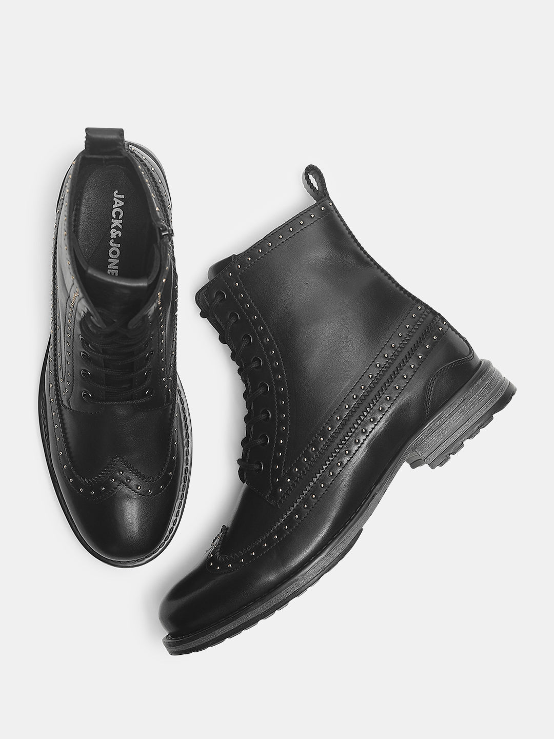 Black Micro Stud Leather Boots