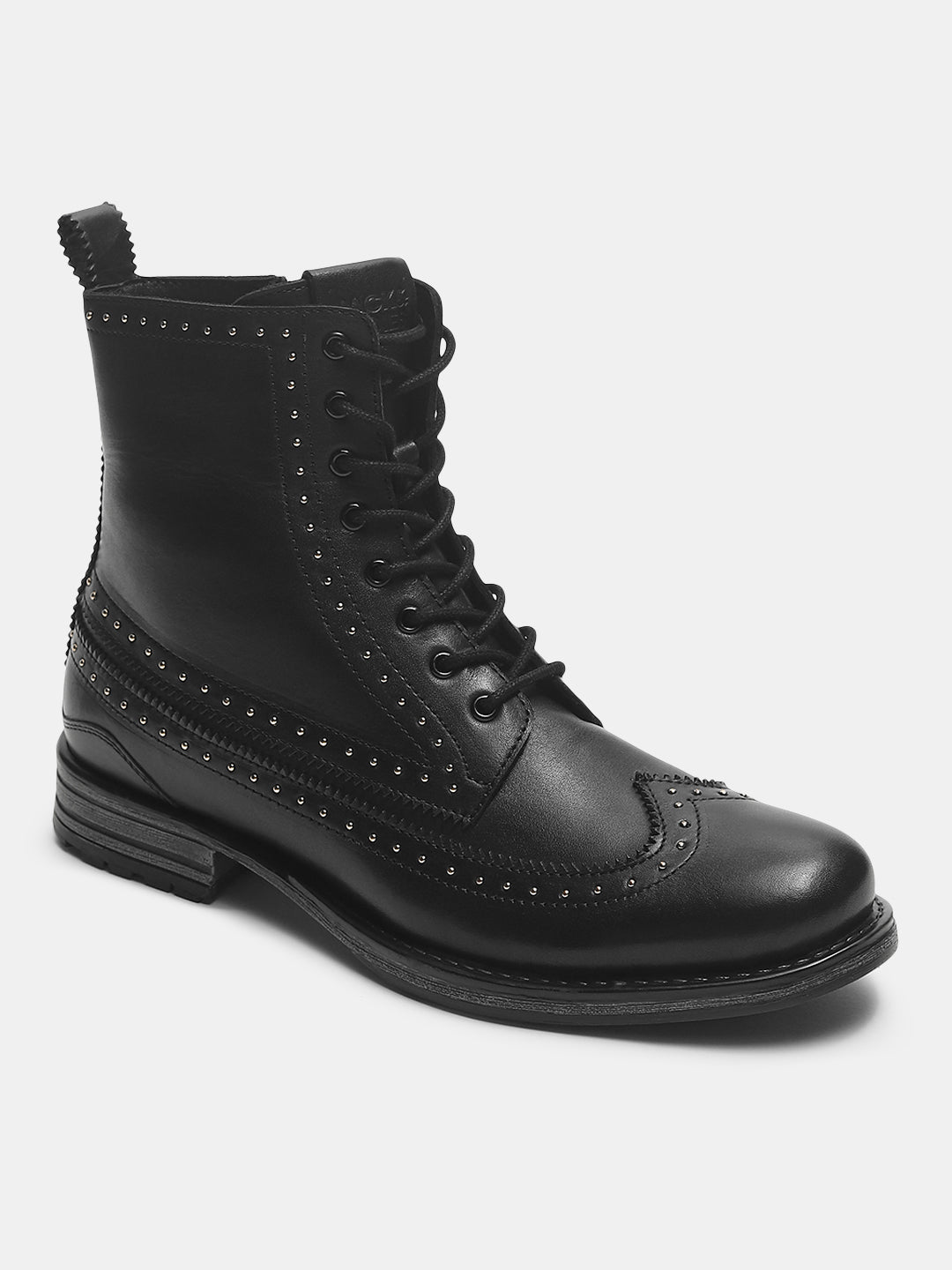 Black Micro Stud Leather Boots