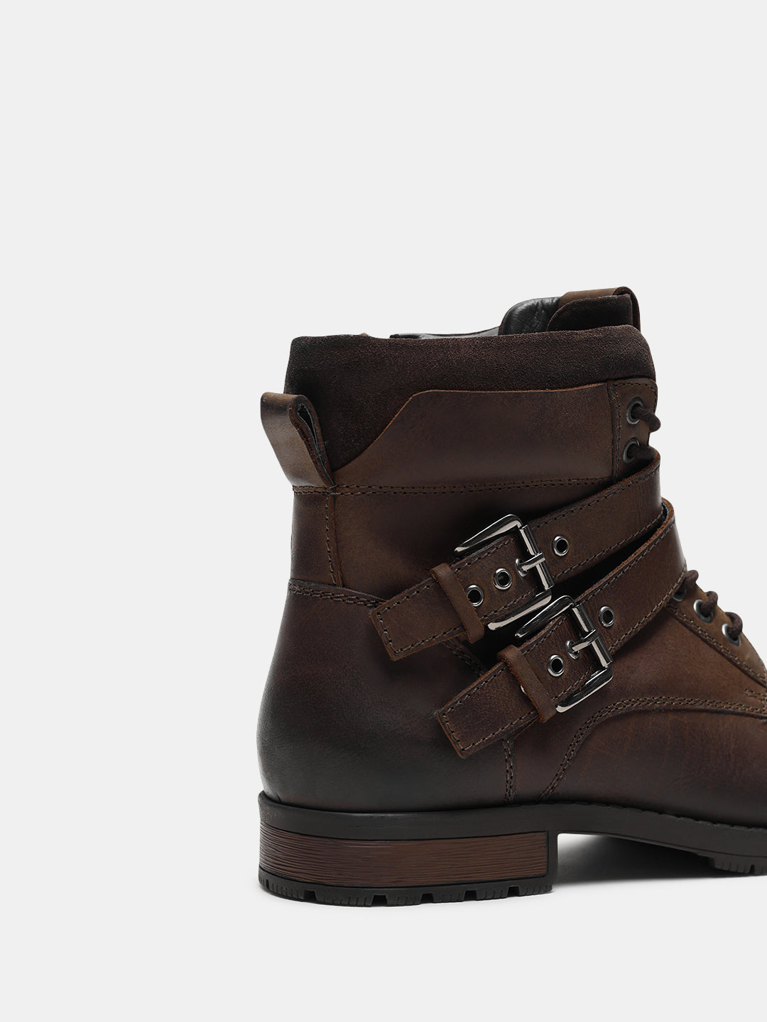Brown Premium Leather Buckle Boots