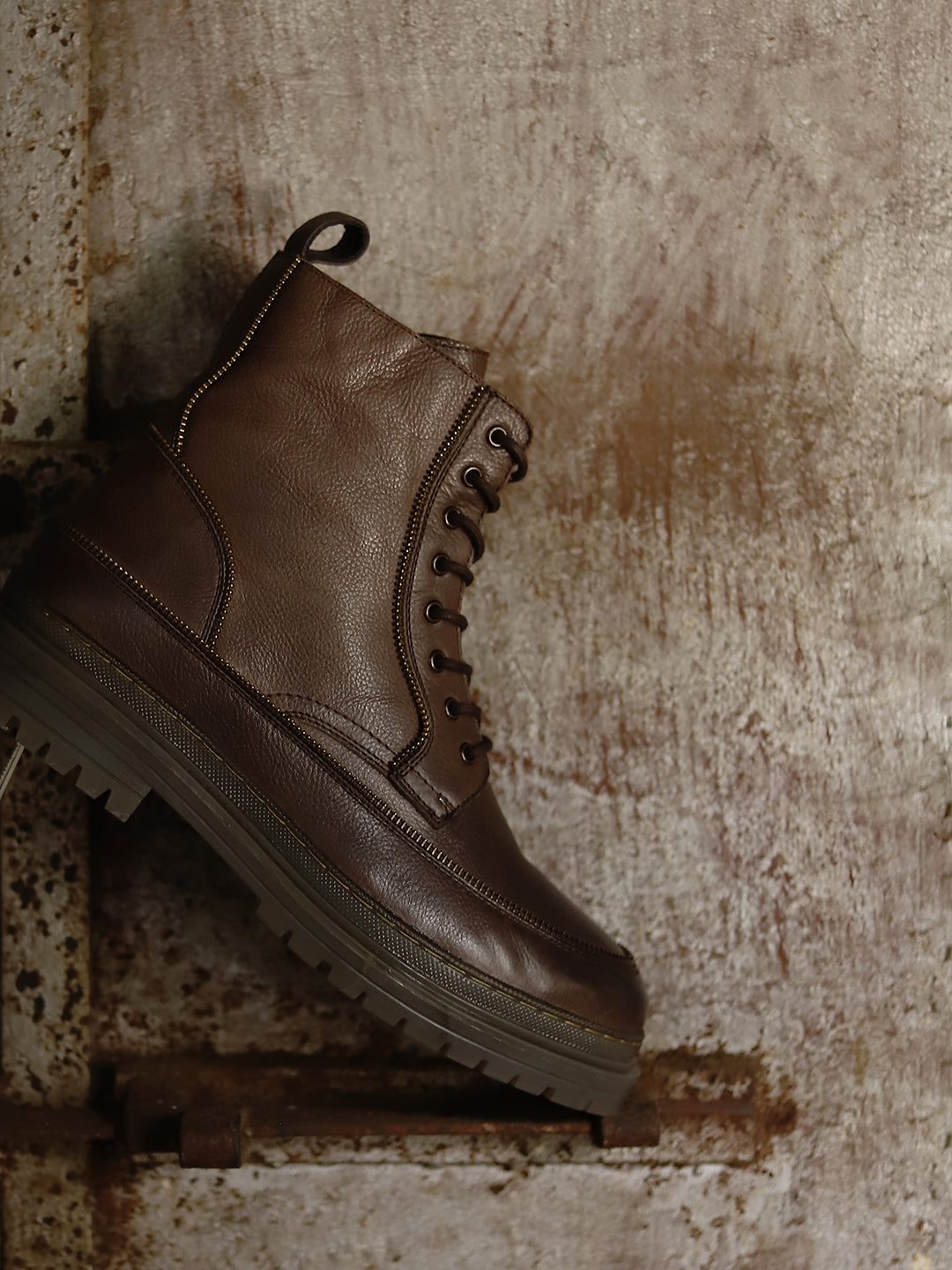 Dark Brown Zip Detail Leather Boots