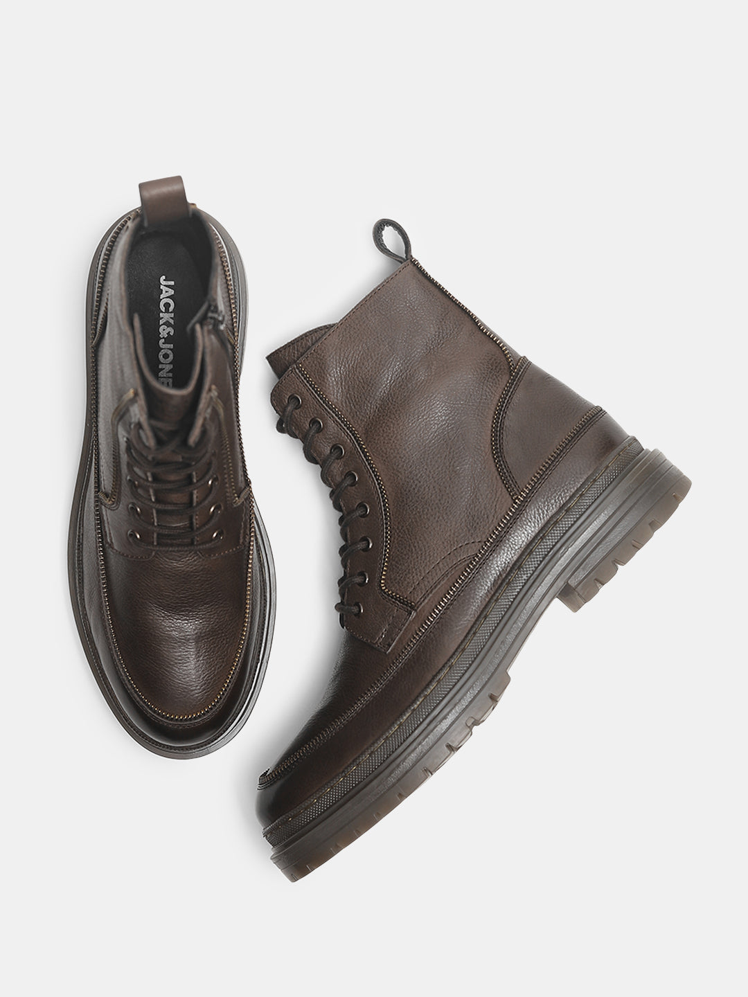 Dark Brown Zip Detail Leather Boots