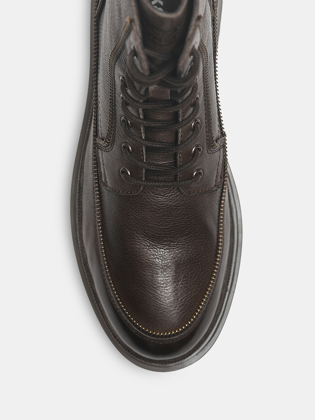 Dark Brown Zip Detail Leather Boots