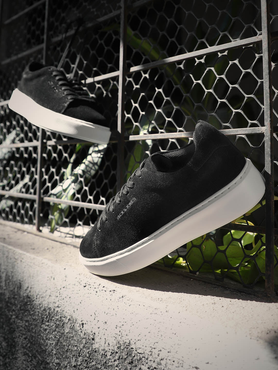 Black Leather Lace-Up Sneakers