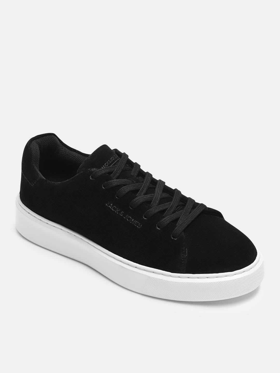 Black Leather Lace-Up Sneakers