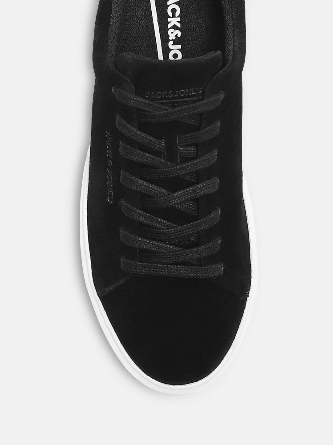 Black Leather Lace-Up Sneakers
