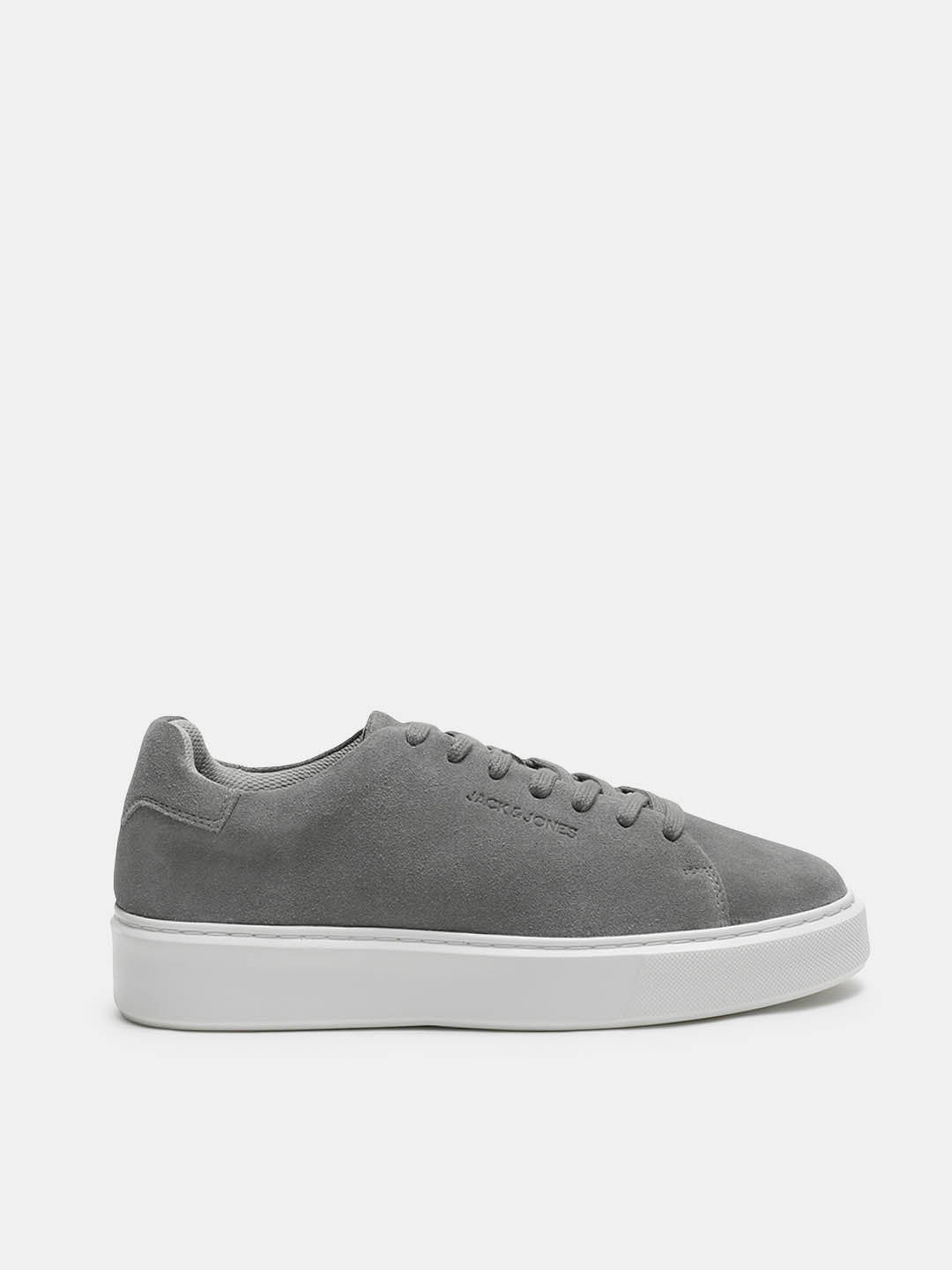 Grey Leather Lace-Up Sneakers