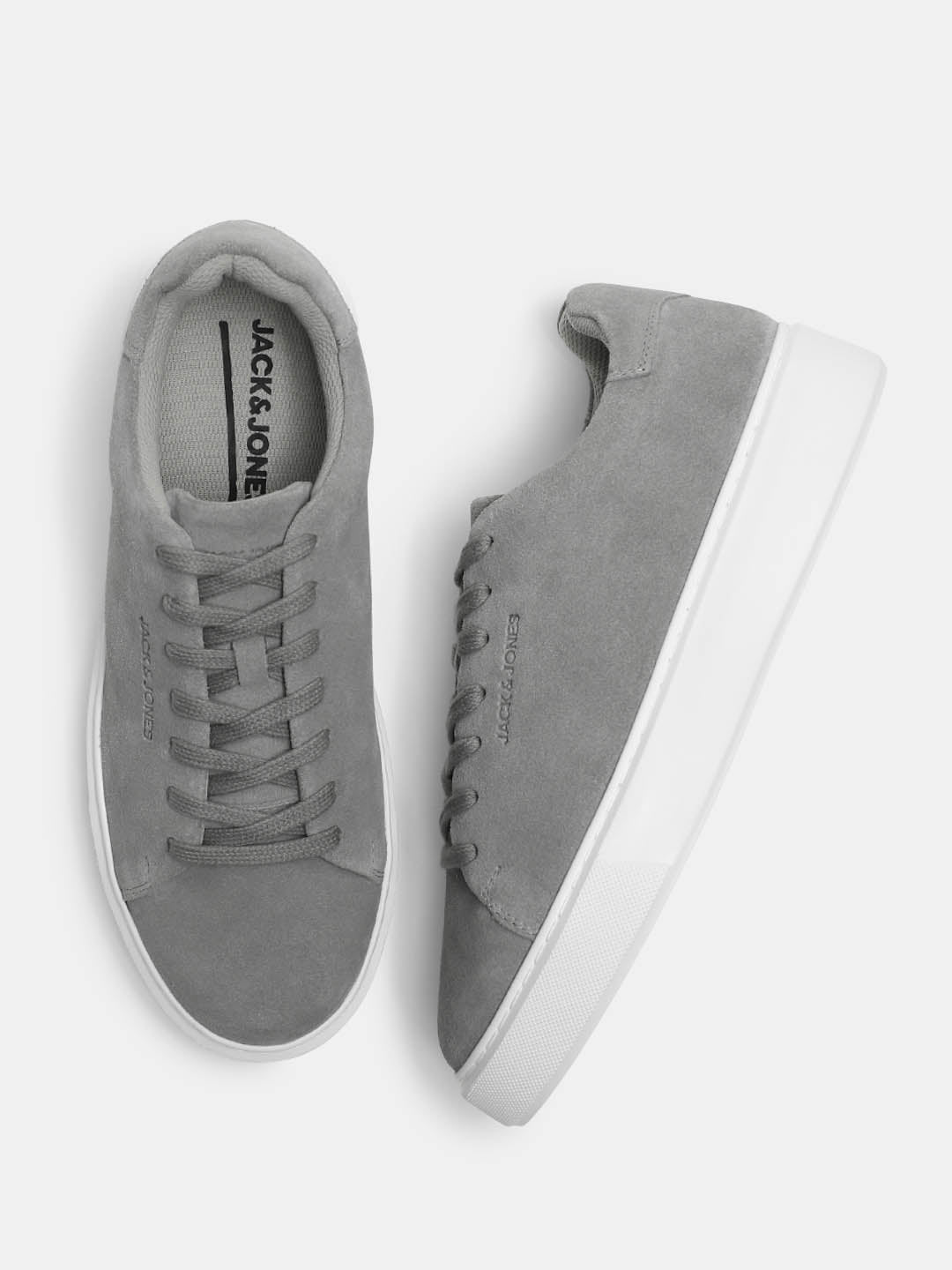 Grey Leather Lace-Up Sneakers