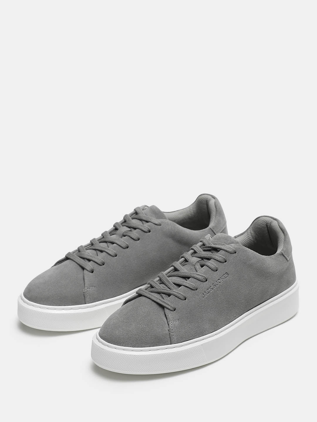 Grey Leather Lace-Up Sneakers