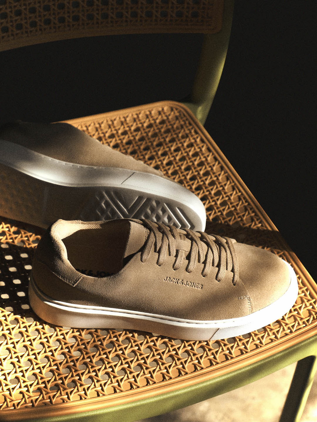 Beige Leather Lace-Up Sneakers