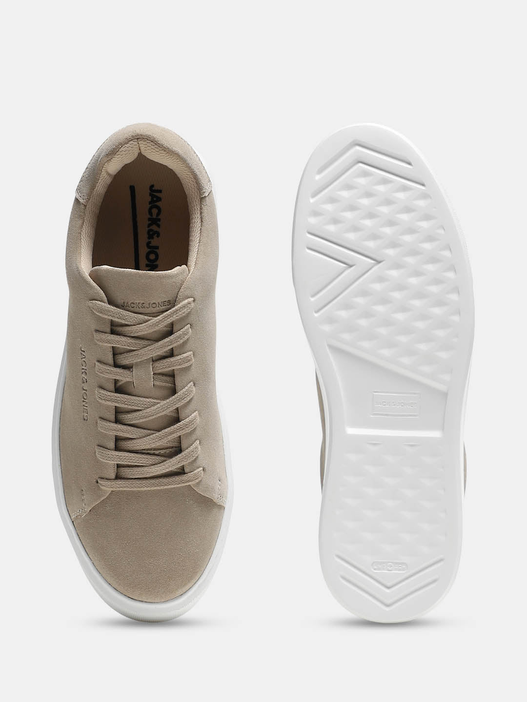 Beige Leather Lace-Up Sneakers