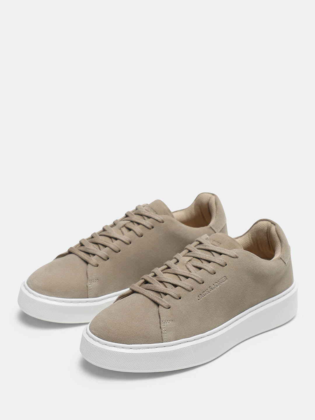 Beige Leather Lace-Up Sneakers