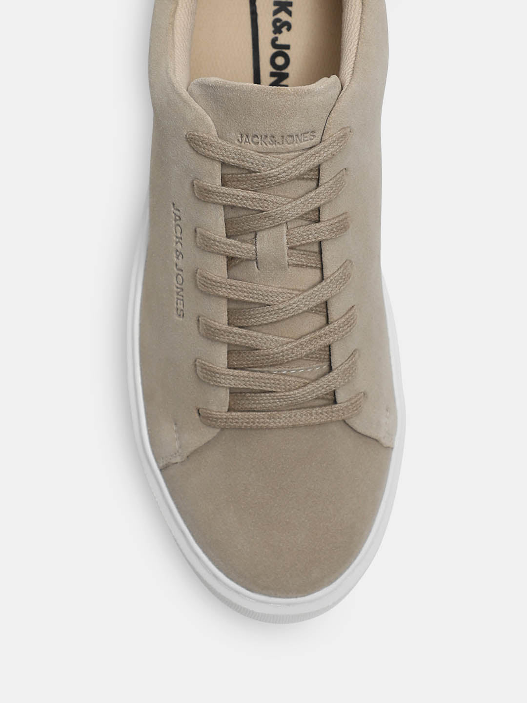 Beige Leather Lace-Up Sneakers