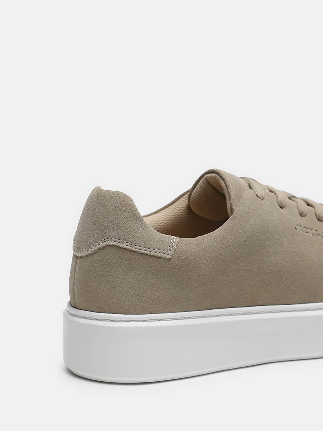 Beige Leather Lace-Up Sneakers