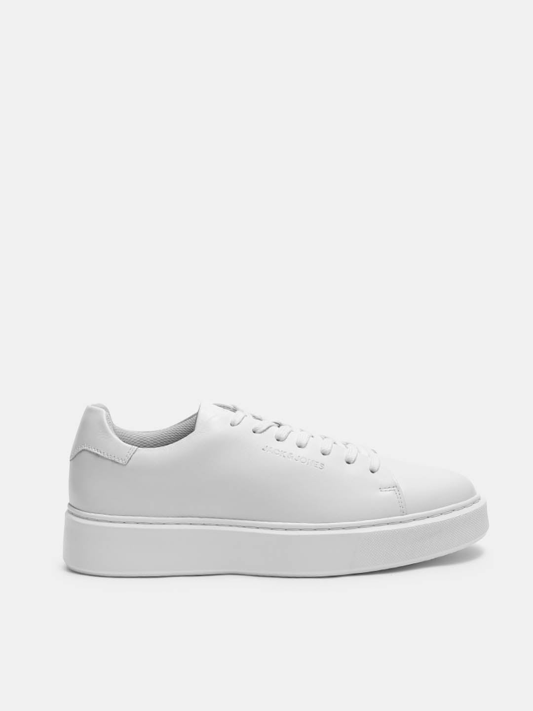 White Leather Lace-Up Sneakers