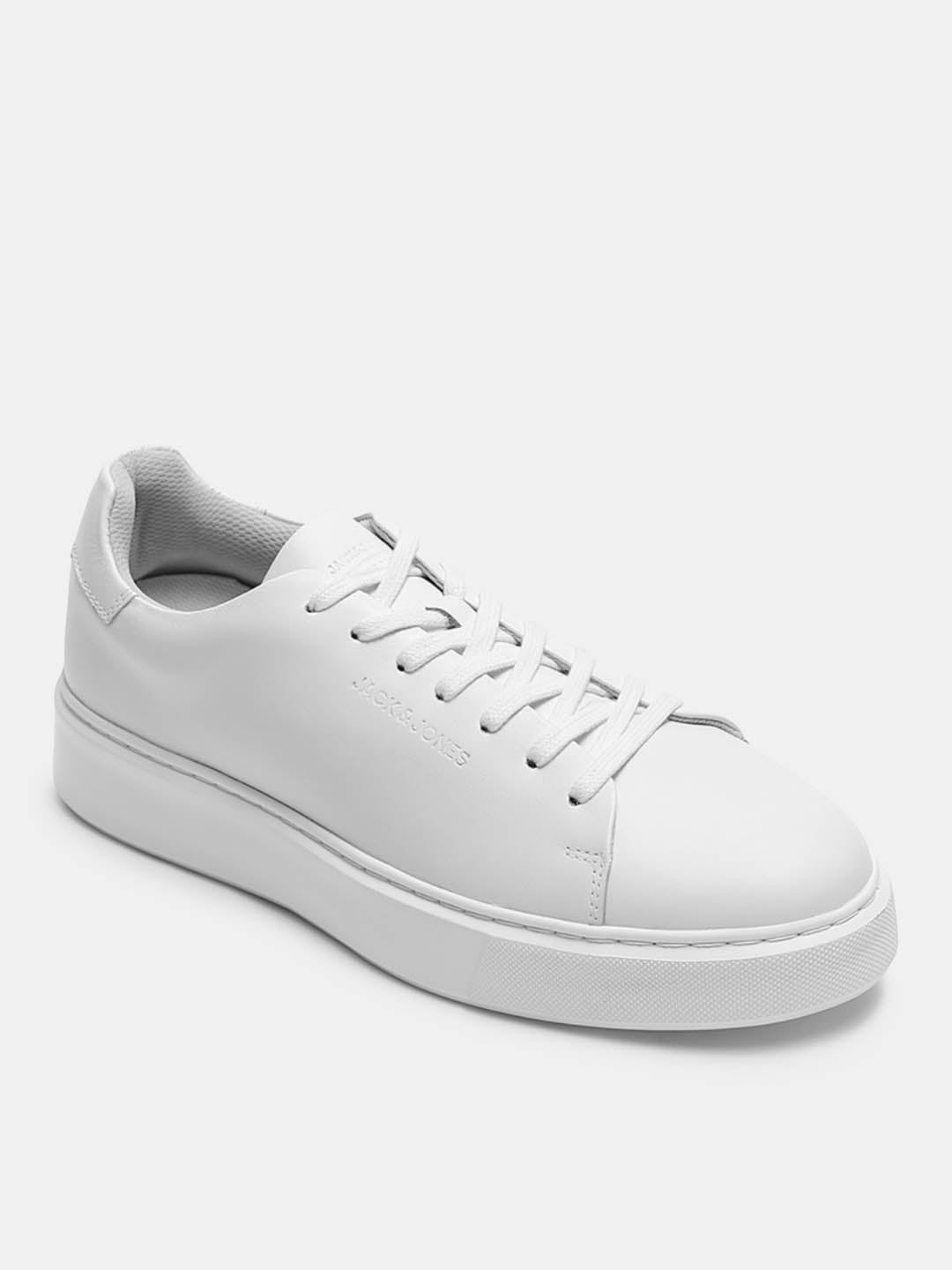 White Leather Lace-Up Sneakers