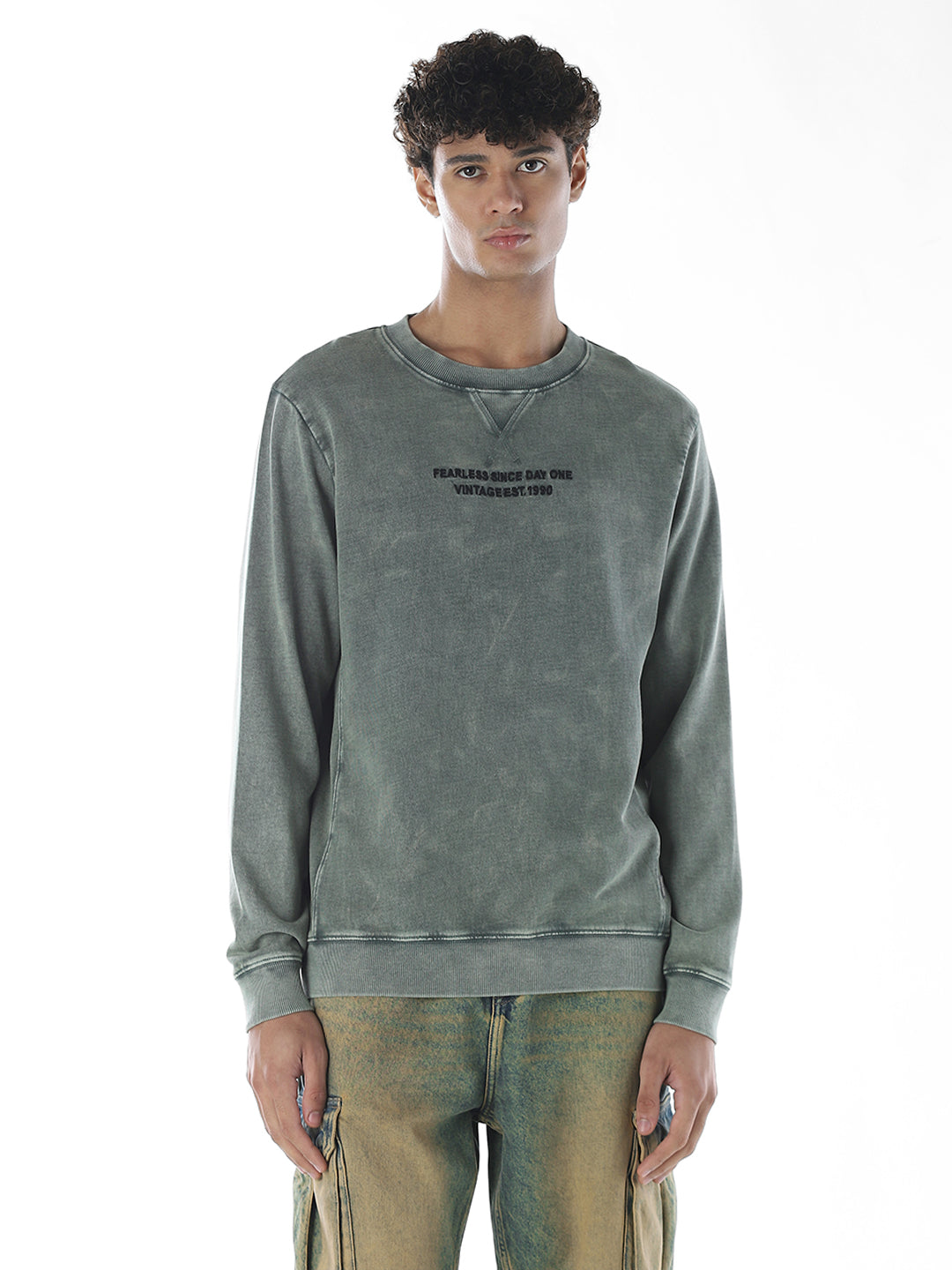 Acid Washed Crew Neck Sweatshirt