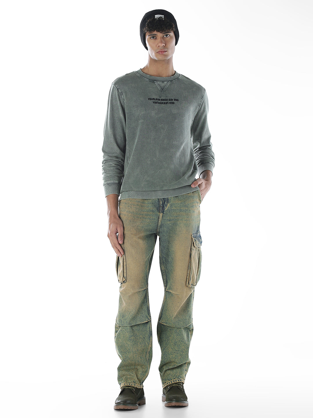 Acid Washed Crew Neck Sweatshirt