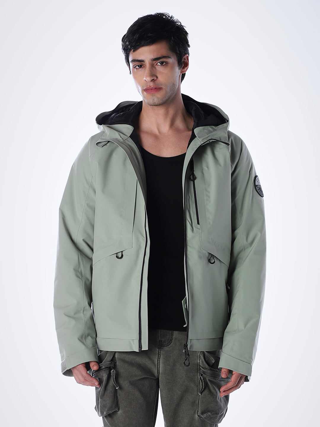 Sage Green High Neck Hooded Jacket