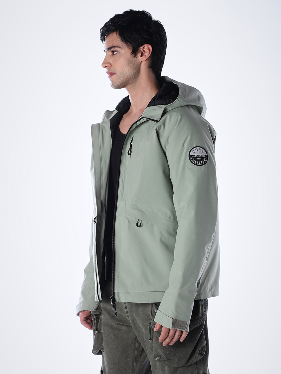 Sage Green High Neck Hooded Jacket