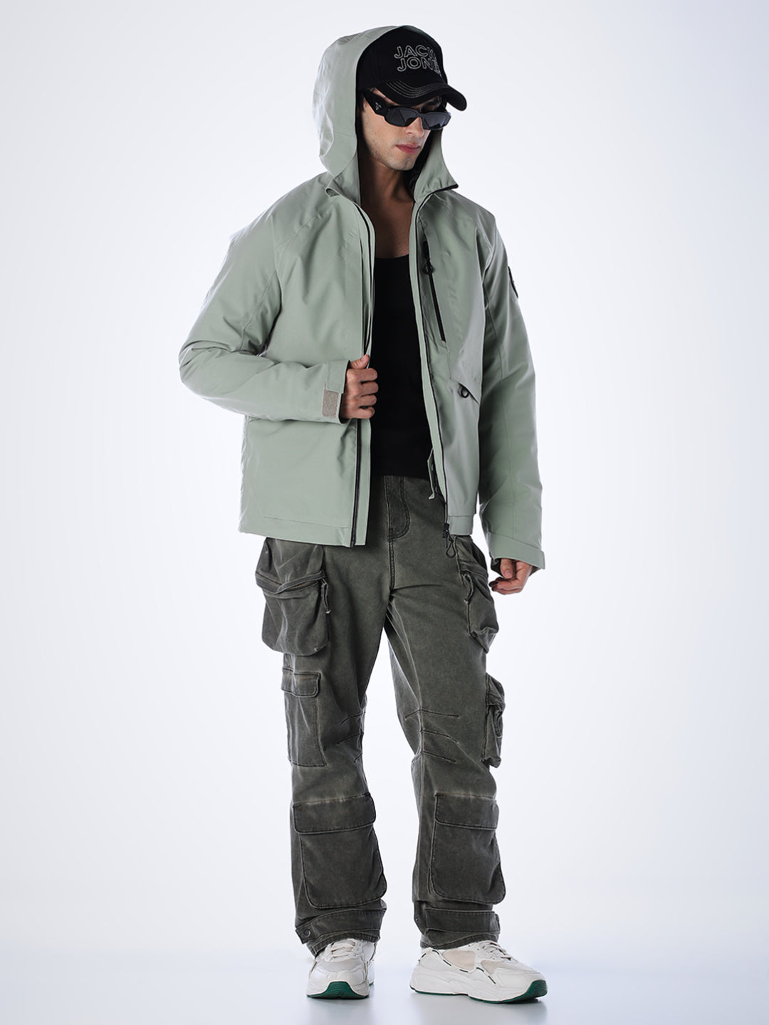 Sage Green High Neck Hooded Jacket
