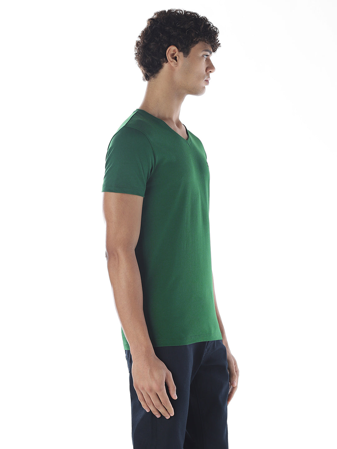 Cotton V-Neck T-shirt - Green