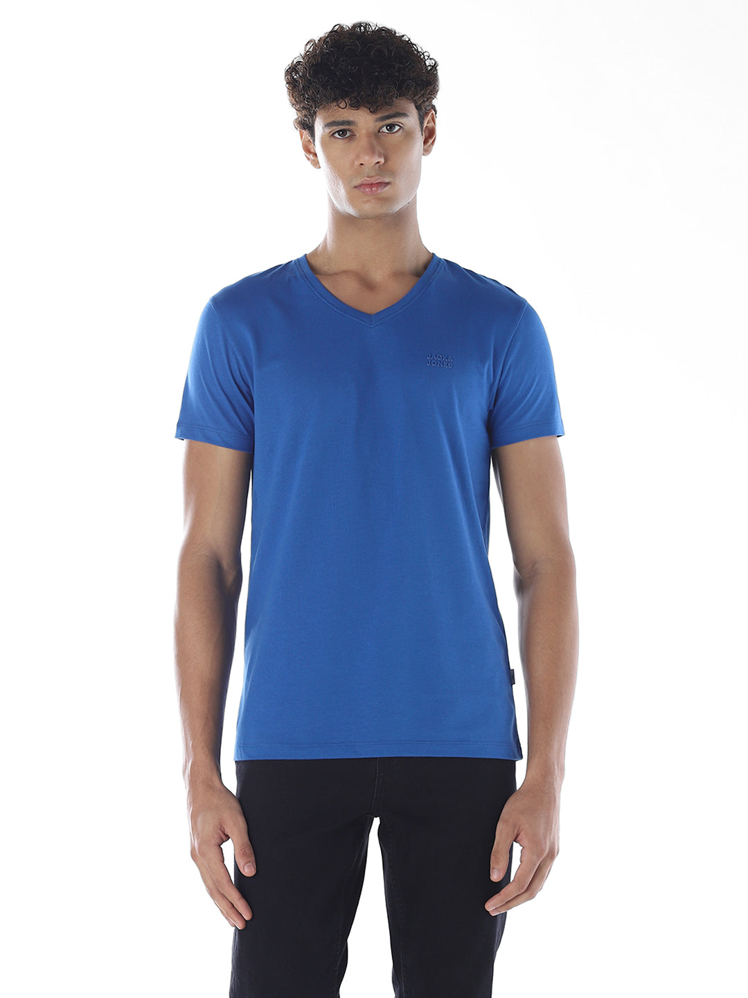 Cotton V-Neck T-shirt - Blue
