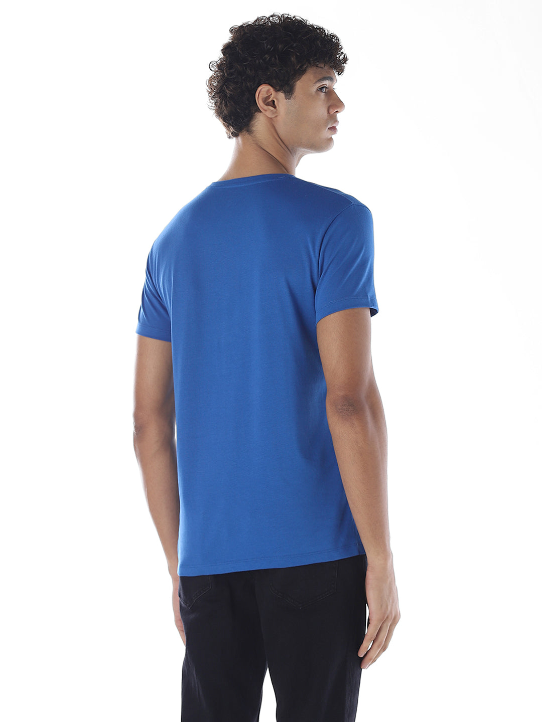 Cotton V-Neck T-shirt - Blue