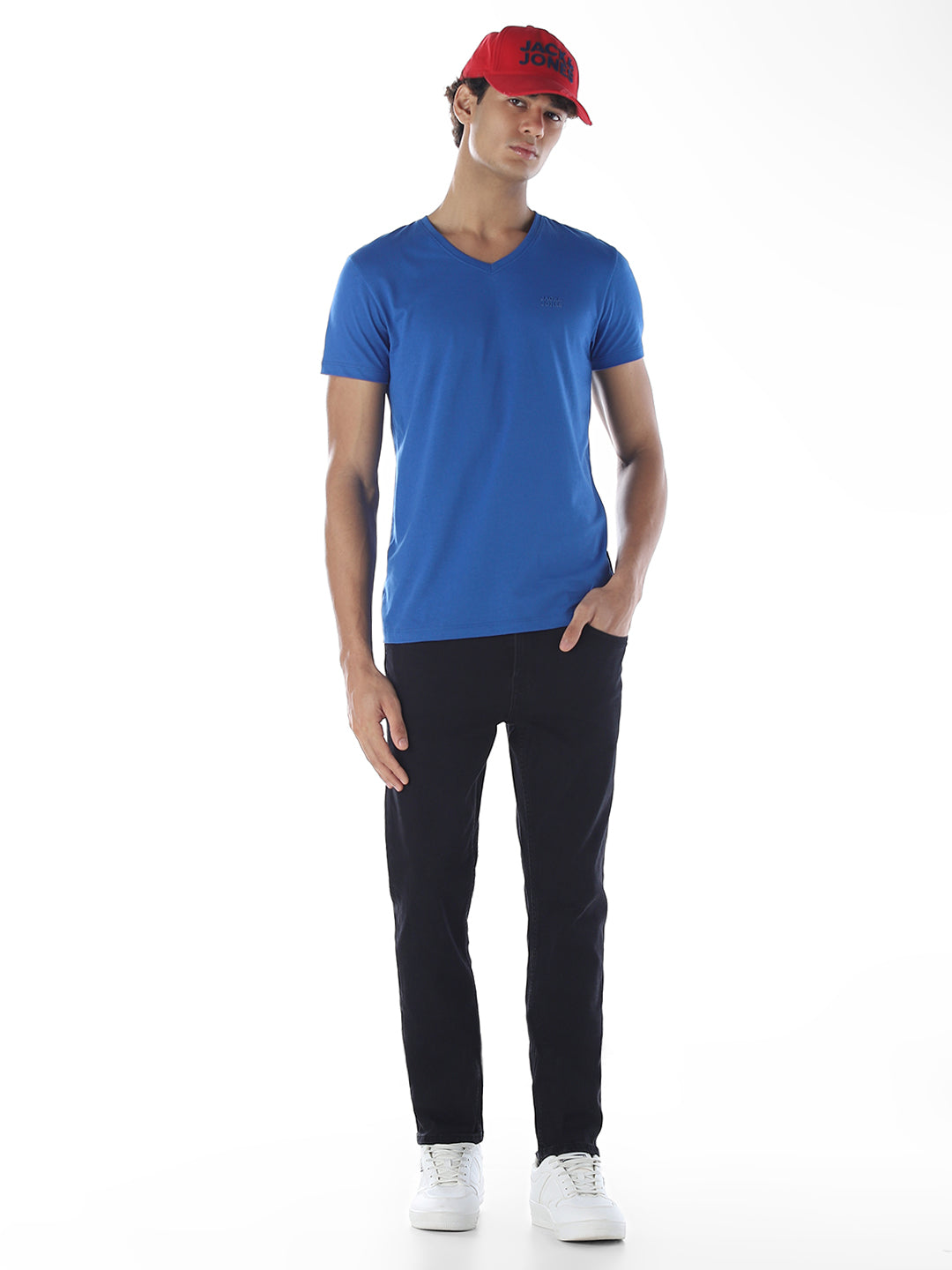 Cotton V-Neck T-shirt - Blue