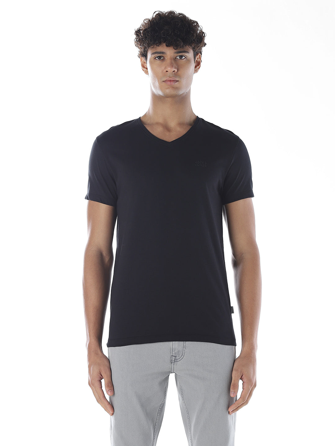 Cotton V-Neck T-shirt - Black