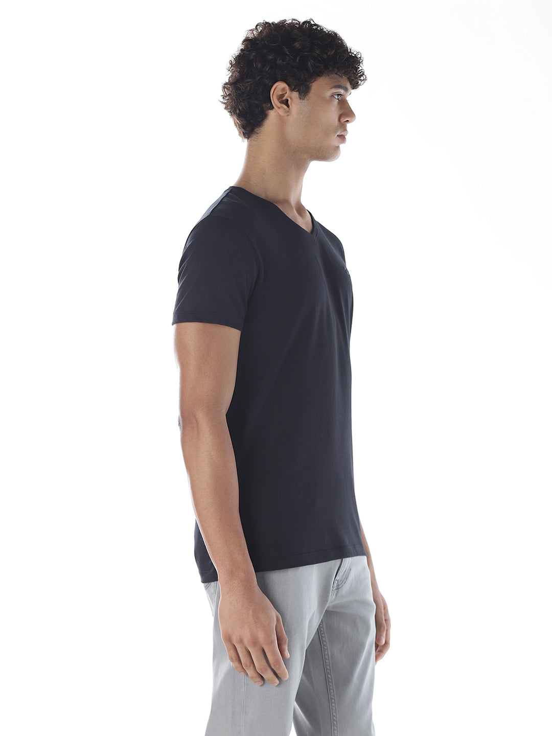 Cotton V-Neck T-shirt - Black