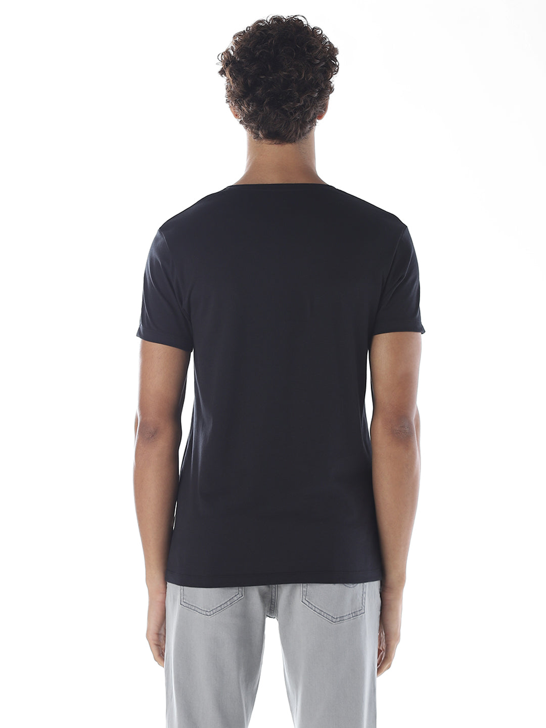 Cotton V-Neck T-shirt - Black