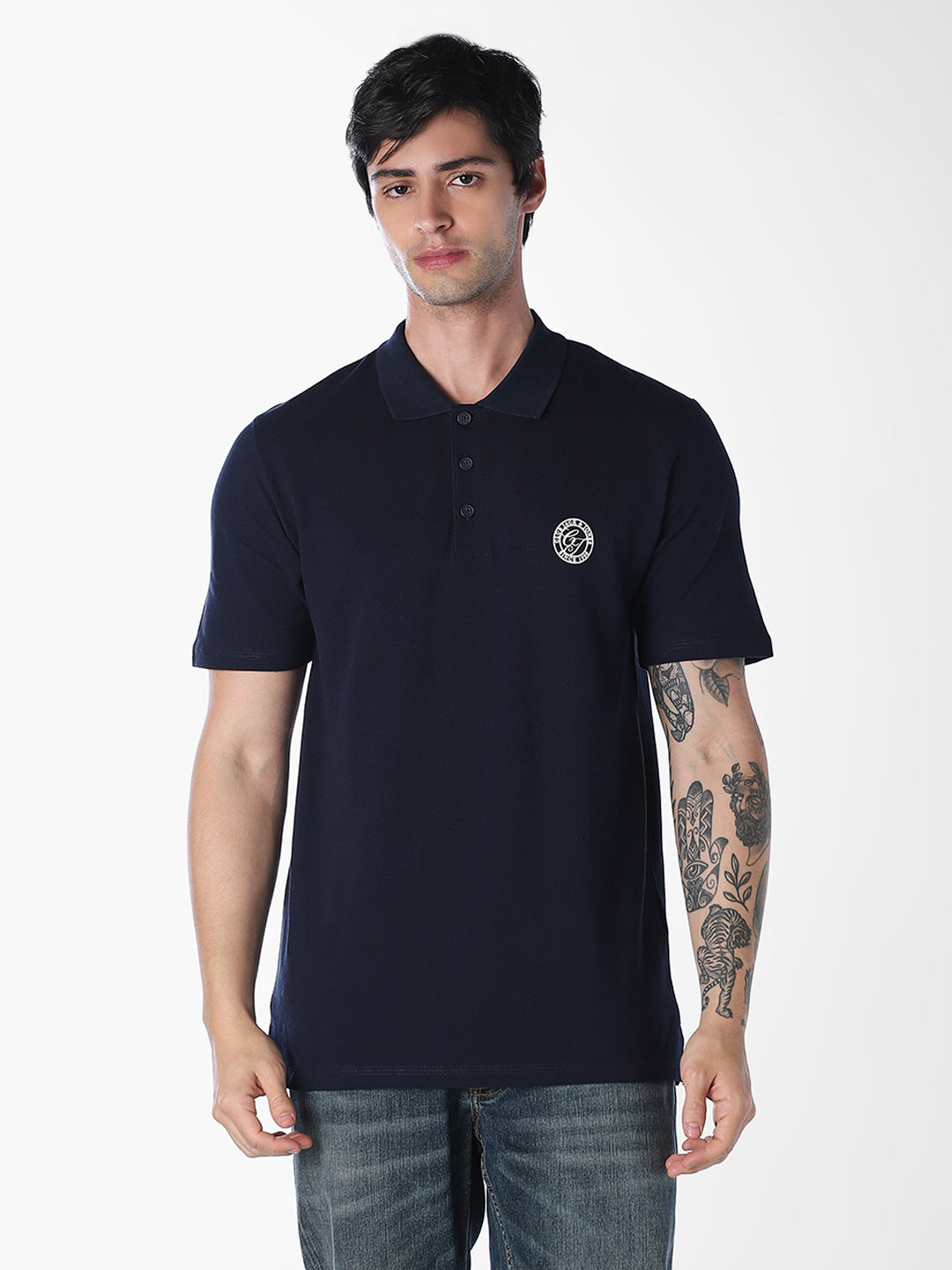 Navy Blue Regular Fit Cotton Polo