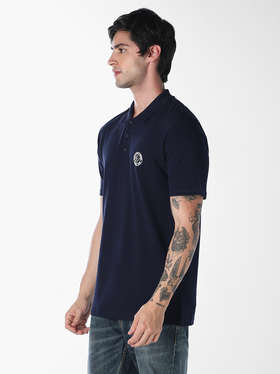 Navy Blue Regular Fit Cotton Polo