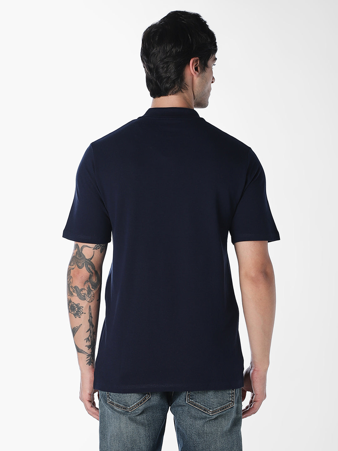 Navy Blue Regular Fit Cotton Polo
