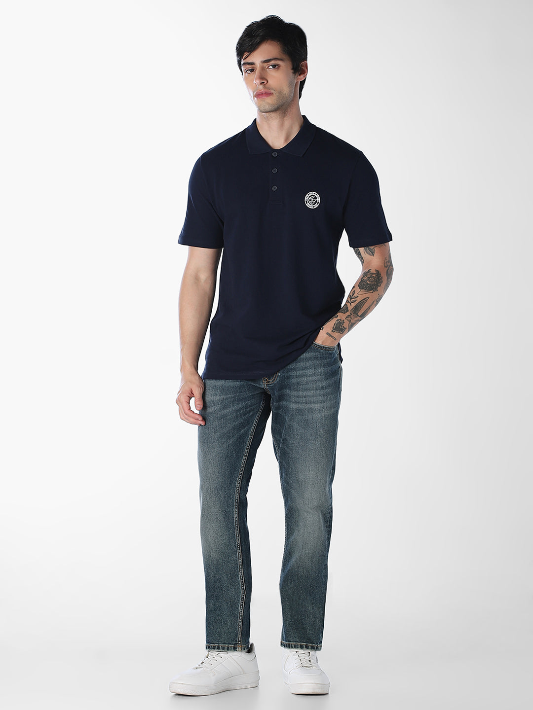 Navy Blue Regular Fit Cotton Polo
