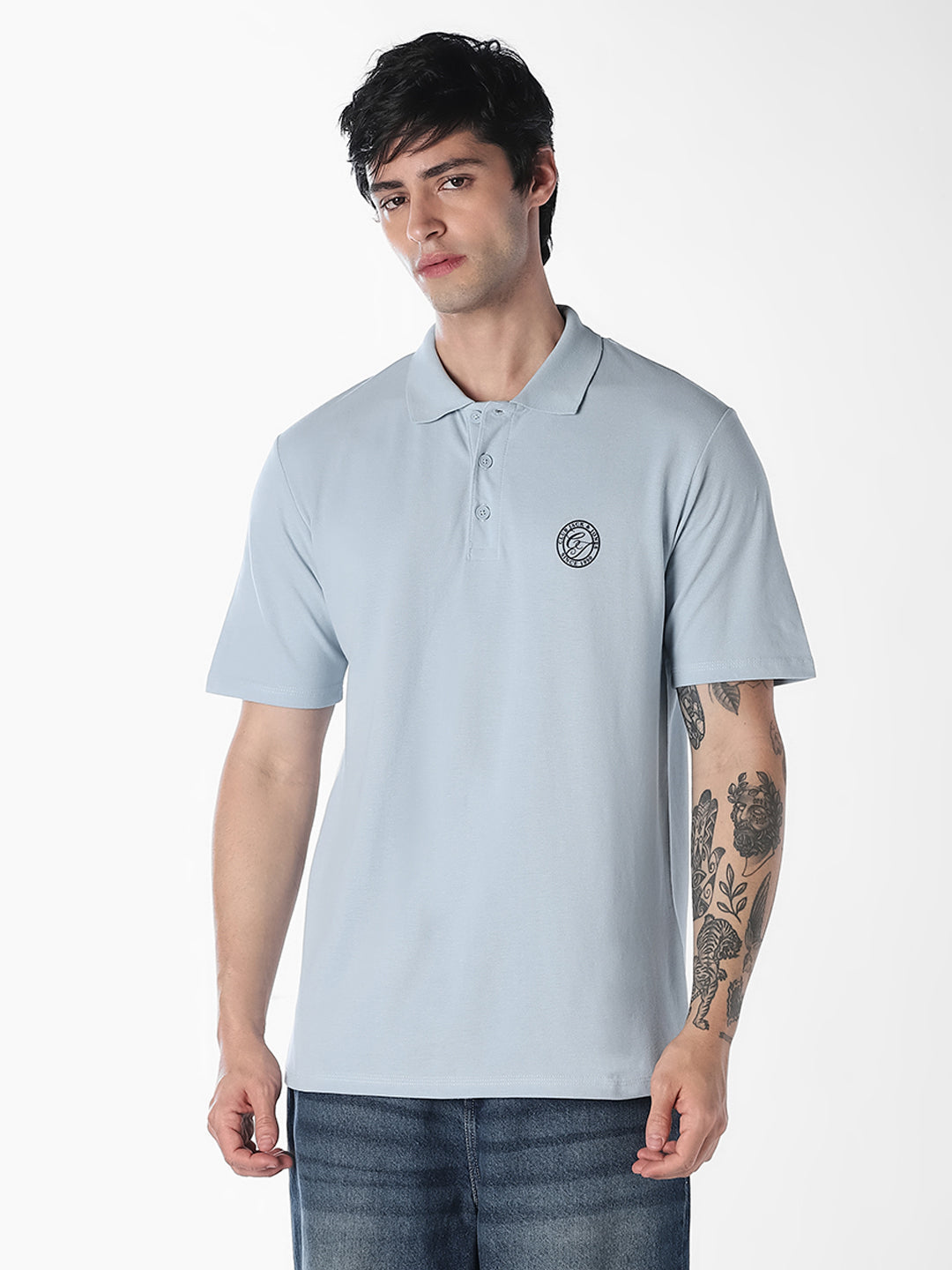 Light Blue Regular Fit Cotton Polo