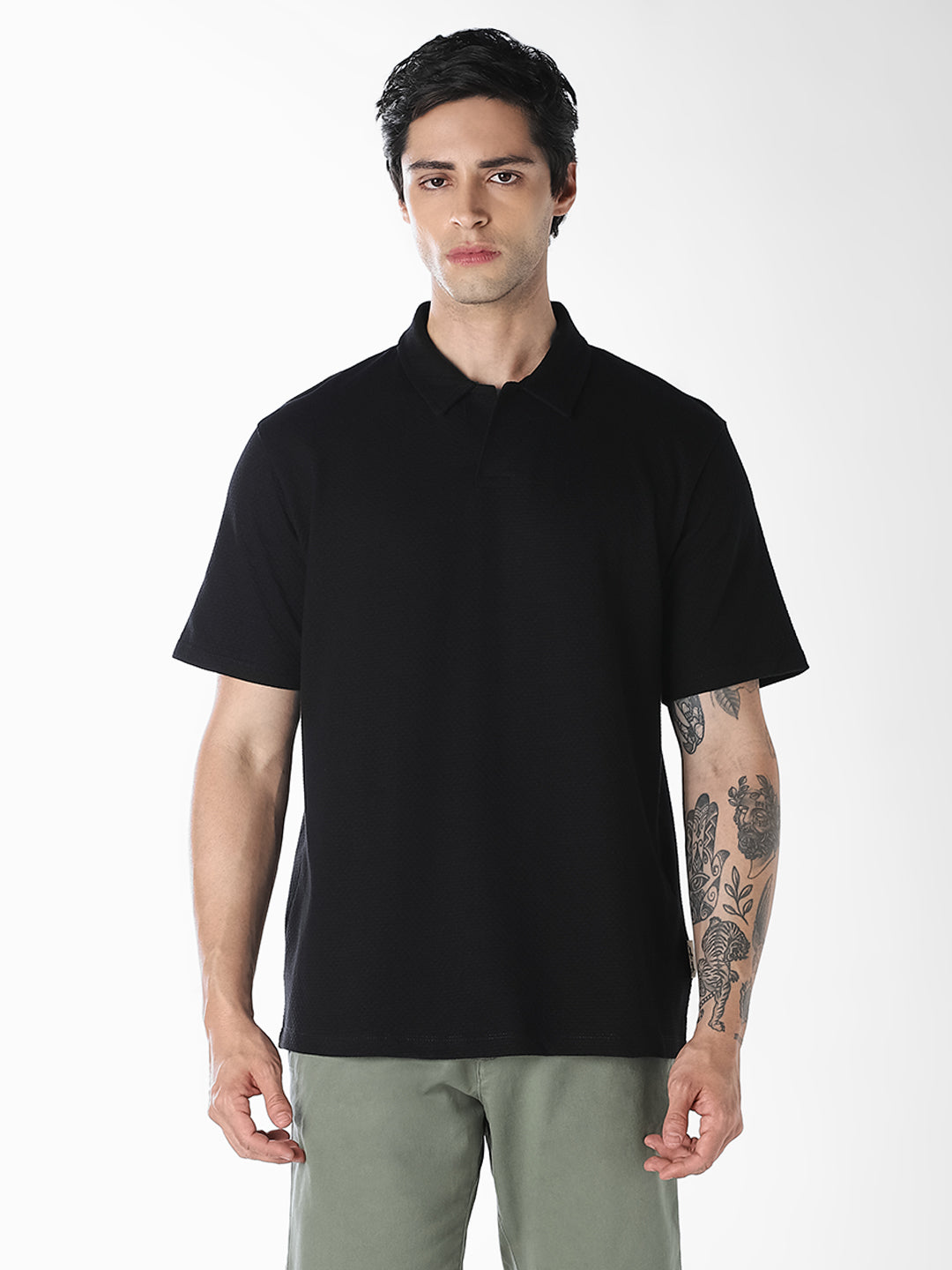 Jacquard Structured Polo - Black