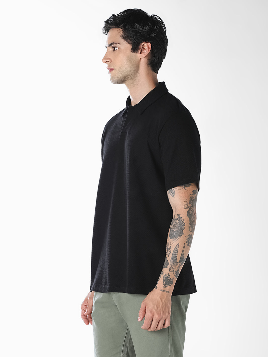 Jacquard Structured Polo - Black