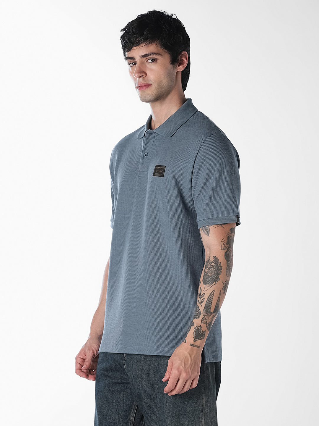 Textured Regular Fit Polo - Blue