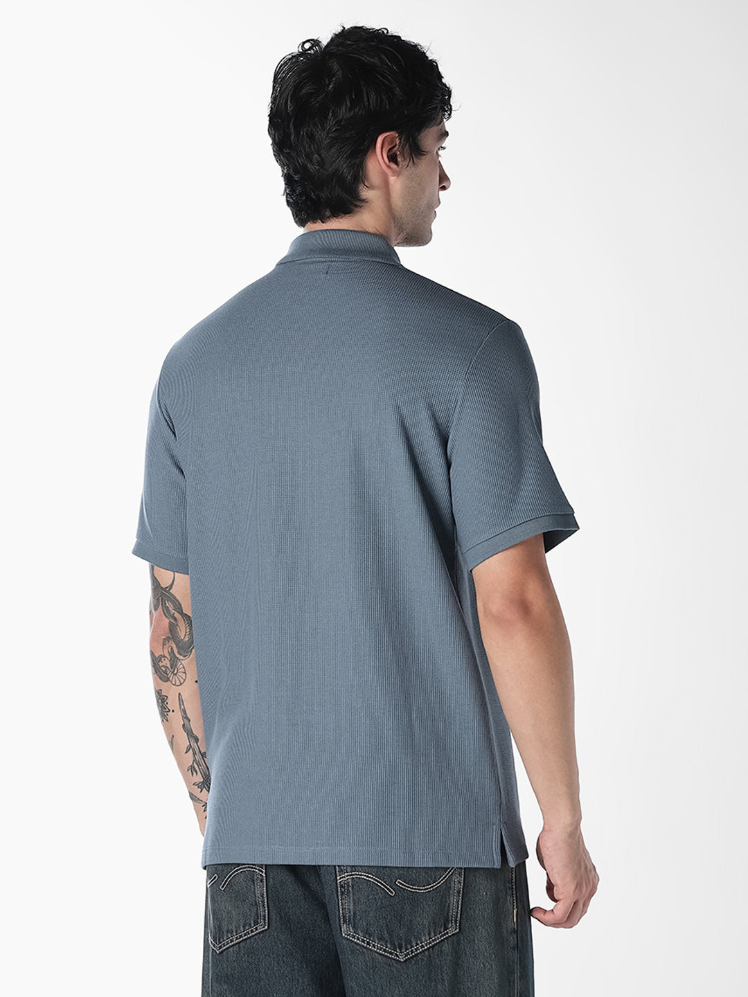 Textured Regular Fit Polo - Blue